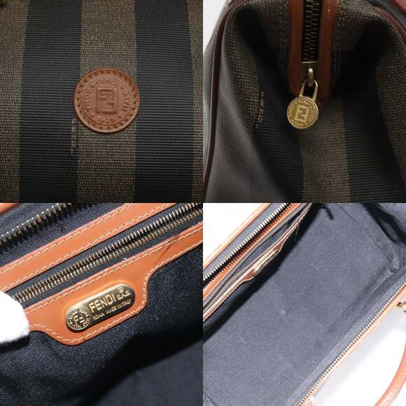 FENDI Pecan Canvas Hand Bag Brown Black Gold - Picture 11 of 12